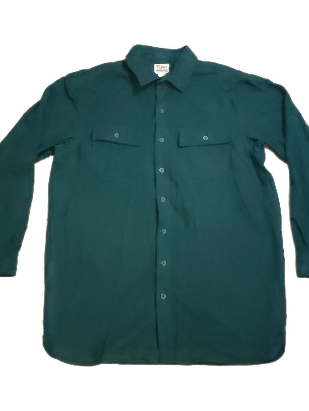 LL Bean Dark Green Chamois 100% Cotton Flannel Shirt Men's Size Large-Tall EUC